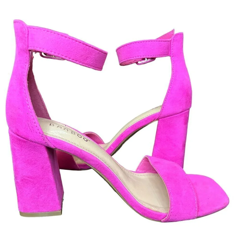 Bamboo Nicole Square Open Toe Block Chunky Heel Barbie HOCO‎ Pink Size 6